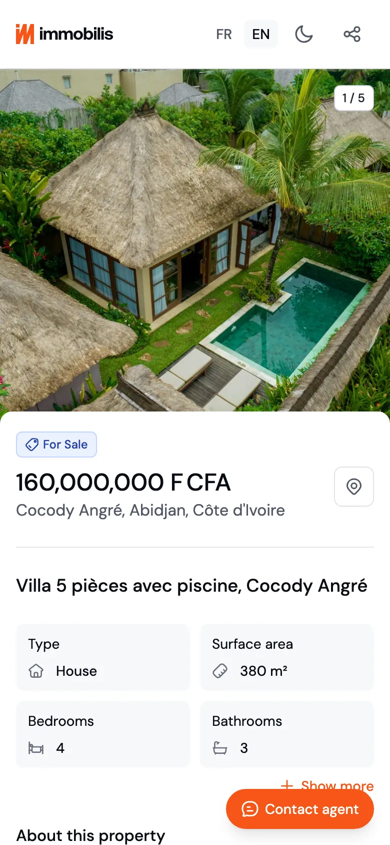 The same listing on mobile