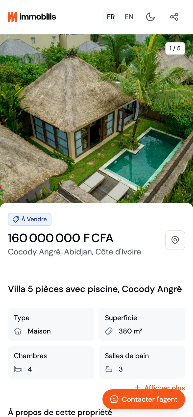 La même annonce sur mobile